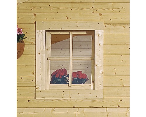Einzelfenster für Gartenhaus 28/38 mm Karibu Dreh-/Kippbeschlag mit Umrüstleisten Set für 38 mm 69x80 cm natur