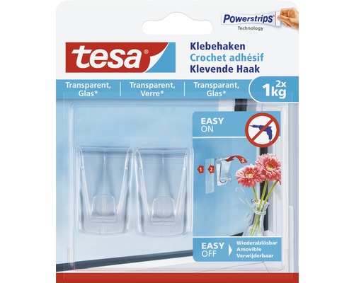 tesa Klebehaken für Glas transparent 1 kg Belastung 2 Stk.