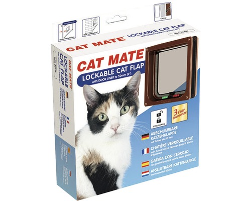 Katzenklappe Cat Mate abschliessbar mit Tunnel Einbautiefe bis 50 mm 165 x 174 mm braun