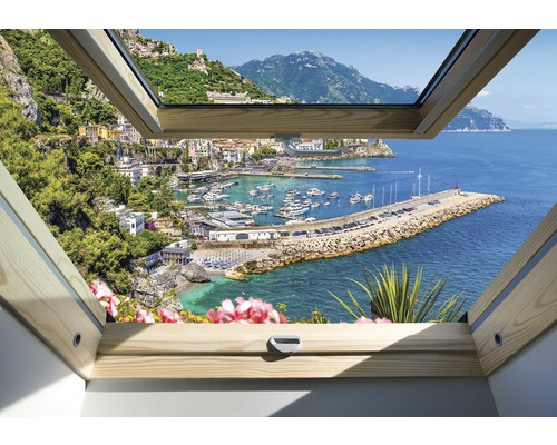 Fototapete Vlies Dachfenster Riviera blau grün 312 x 219 cm