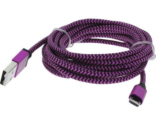 Lade + Datenkabel USB/Micro-USB 2,5 m textil pink