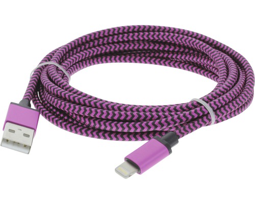 Lade + Datenkabel 8-Pins / USB 250 cm textil pink
