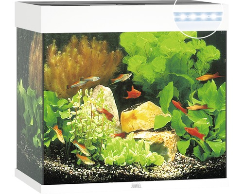 Aquarium JUWEL Lido 120 avec éclairage à LED, pompe, filtre, chauffage sans meuble bas blanc