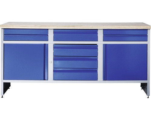 Werkbank Industrial B 8.0 1770 x 880 x 700 mm 2 Türen 8 Schublade grau/blau