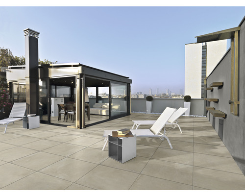 FLAIRSTONE Feinsteinzeug Terrassenplatte betonbeige 60 x 60 x 2 cm rektifizierte Kante