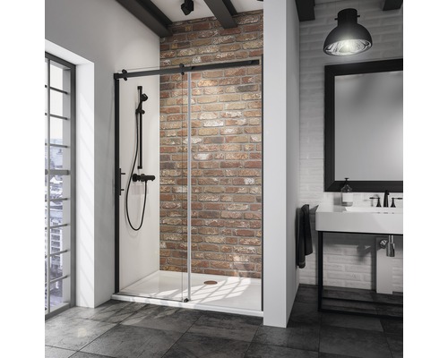 Porte de douche dans niche Schulte Alexa Style 2.0 largeur 140 cm verre transparent, couleur du profilé noir