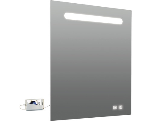 LED Lichtspiegel Lina 60x80 cm IP 44 (fremdkörper- und spritzwassergeschützt) mit Antibeschlagfunktion und doppelter USB Steckdose