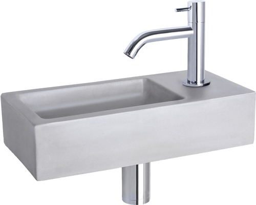 Handwaschbecken - Set inkl. Standventil chrom RAVO Beton mit Beschichtung grau 38.5x18.5 cm