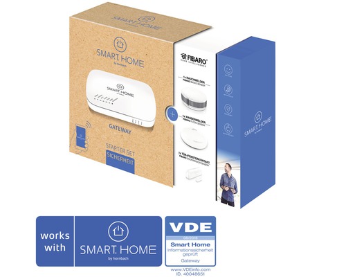 SMART HOME by hornbach Starter Set Sicherheit inkl. Gateway, Fibaro Tür-Fensterkontakt, Fibaro Rauchmelder und Fibaro Wassermelder