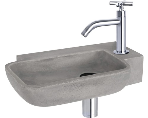 Handwaschbecken - Set inkl. Standventil chrom REBA Beton mit Beschichtung grau 36x19 cm