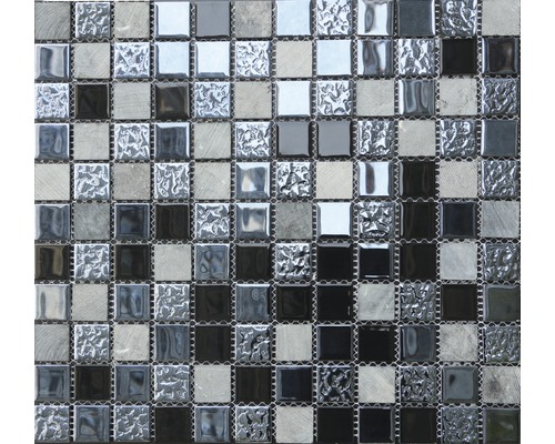 Glasmosaik mit Naturstein schwarz 30.5x32.5 cm