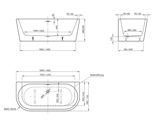 Freistehende Badewanne Modena Xs 165x75 Cm Kaufen Bei Hornbach Ch