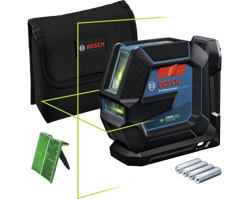 Bosch Professional Linienlaser GLL 2-15 G inkl. Laserzieltafel und 4 x 1,5 V-LR6-Batterie (AA)