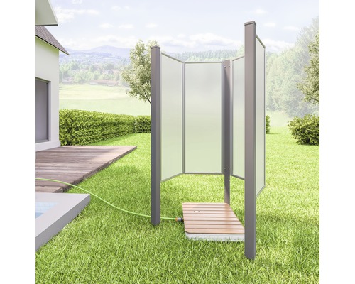Garten-Dusche Fara-O 85x100 cm Glasart satiniert Profilfarbe grau