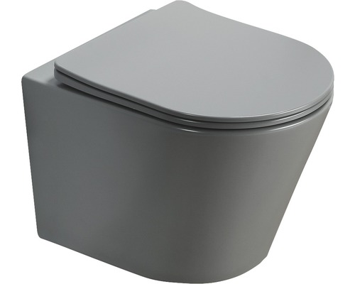spülrandloses WC-Set NAKIA Tiefspüler hängend hellgrau matt mit WC-Sitz mit Absenkautomatik