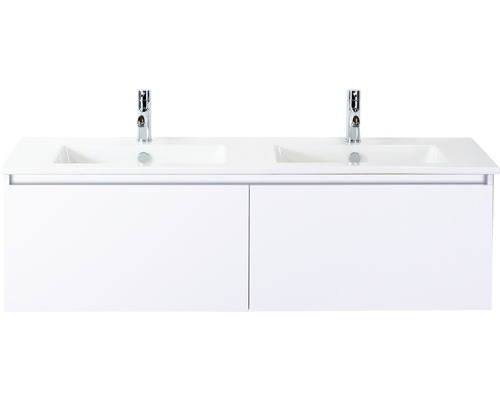 Ensemble de meubles de salle de bains Frozen 140 cm céramique lavabo 2 trous pour robinetterie meuble bas blanc haute brillance
