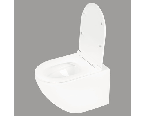 Kit WC suspendu sans bride de rinçage blanc avec abattant WC