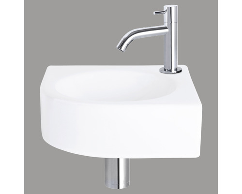 Handwaschbecken - Set inkl. Standventil chrom WOLGA Sanitärkeramik emailliert weiss 30x30 cm