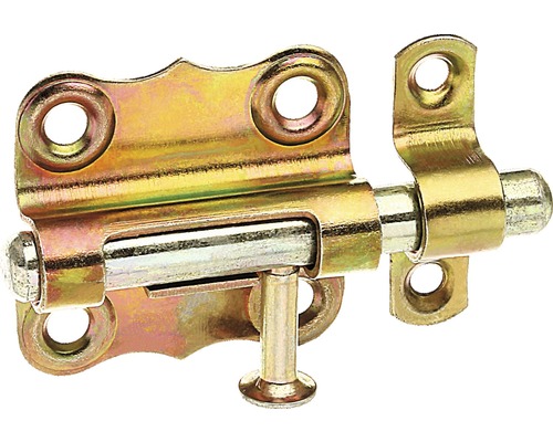Grendriegel mit Knopf und befestigter Schlaufe, 40 x 39 mm, galv. gelb verzinkt