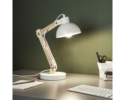 Lampe de table Moda 1 ampoule h 415 mm bois naturel blanc