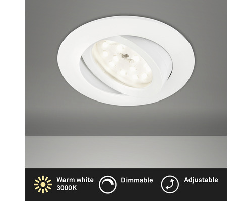Éclairage à LED à encastrer blanc variable avec ampoule 470 lm 3 000 K blanc chaud Ø 68 mm rond plastique IP23
