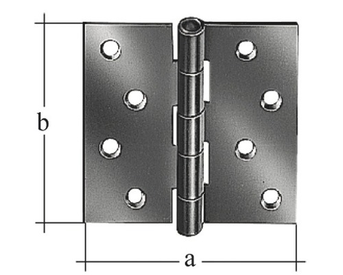 Scharnier quadratisch mit vernietetem Edelstahlstift, 64 x 62 mm, Edelstahl