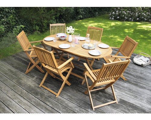 Dining-Set 6 -Sitzer bestehend aus: 6 Stühlen und Tisch Holz Akazie