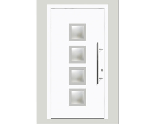 Porte d'entrée aluminium PVC Smart A 08 RC 2 blanc 1100x2100 droite avec  kit de ferrures, poignée barre, cylindre profilé avec 3 clés - HORNBACH