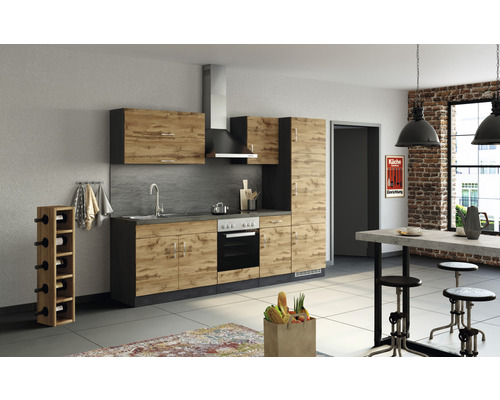 Küchenzeile Held Möbel Sorrento 270 cm Frontfarbe eiche matt Korpusfarbe grafit 1004.6282