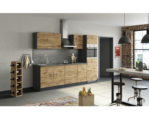 Küchenzeile Held Möbel Sorrento 270 cm Frontfarbe eiche matt Korpusfarbe grafit 1008.6282