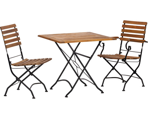 Gartenmöbelset acamp Lindau 2 -Sitzer bestehend aus: Sessel, Stuhl, Tisch Eisen Holz anthrazit klappbar