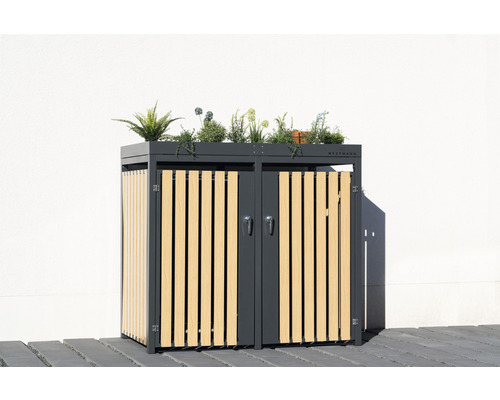 Mülltonnenbox WESTMANN inkl. zwei Pflanzkästen 134 x 84 x 125 cm silber-Holzoptik