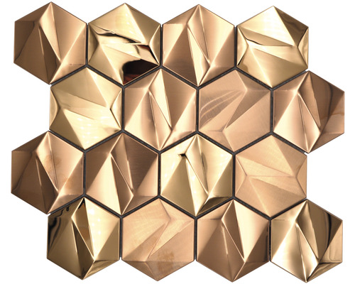 Metallmosaik HXM 50BR Hexagon 3D Stahl Rosegold glänzend 25,7x29,7cm