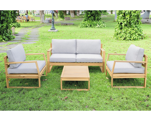 Loungeset Garden Place Lilja 4 -Sitzer bestehend aus: Tisch, Zweisitzer-Bank, 2 Sessel Holz Grau