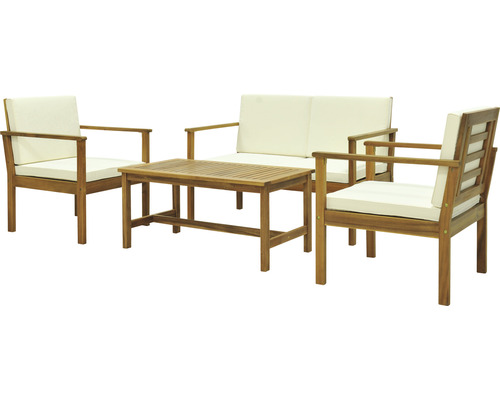 Gartenmöbelset Alina Garden Place 4 -Sitzer aus Holz bestehend aus: Tisch, 2 Stühle, Zweisitzer-Bank, Auflagen