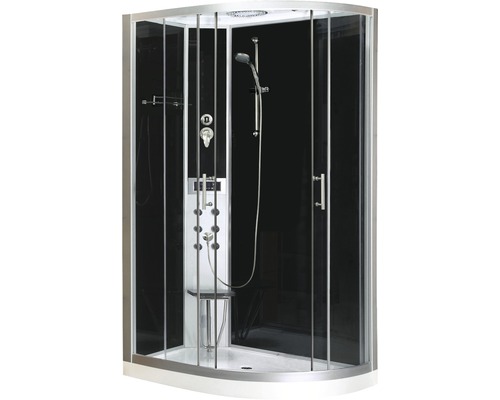 Cabine de douche complète Sanotechnik Vario CL120 asymétrique à gauche noir 1200x800 mm
