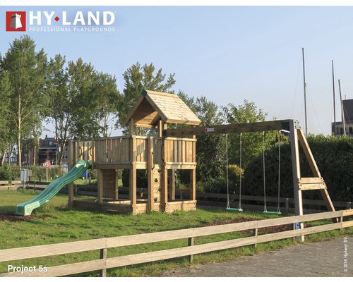 Spielturm Hyland Projekt 5S Holz mit Sandkasten, Doppelschaukel, Rutsche grün