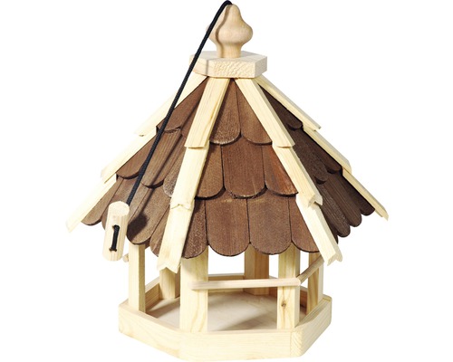 Vogelfutterhaus mit braunem Dach