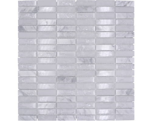 Glasmosaik mit Naturstein Crystal XICS1211 mix weiss 32,2x31 cm