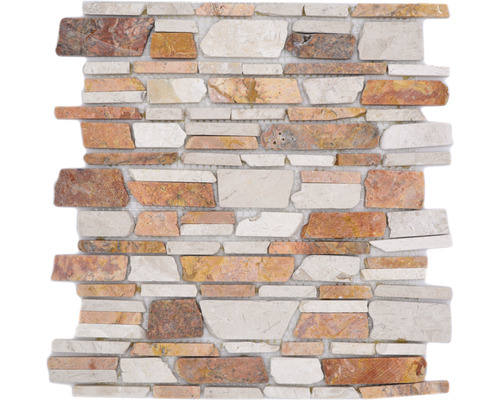 Natursteinmosaik Brick225 mix Biancone/Rosso 30,5x30,5 cm