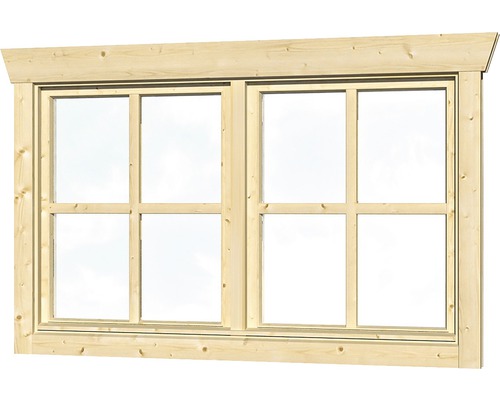 Doppelfenster für Gartenhaus 28 mm SKAN HOLZ 2x57.5x70.5 cm natur