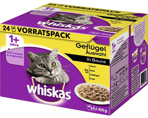 Katzenfutter nass, Whiskas 1+ Geflügelauswahl 24 x 100 g