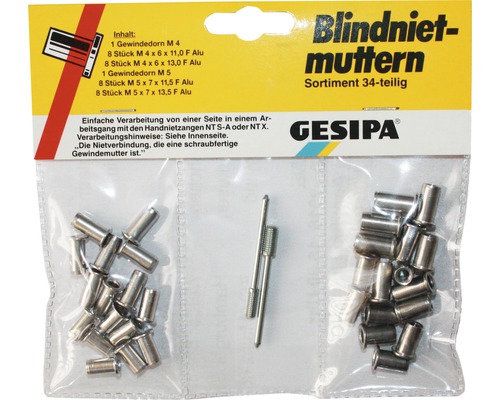 Blindnietmuttern Gesipa 34-teilig Aluminium
