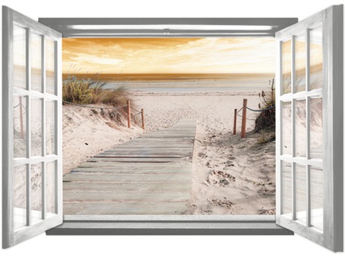 Fototapete Vlies Fenster Strandsteg 201x145 cm